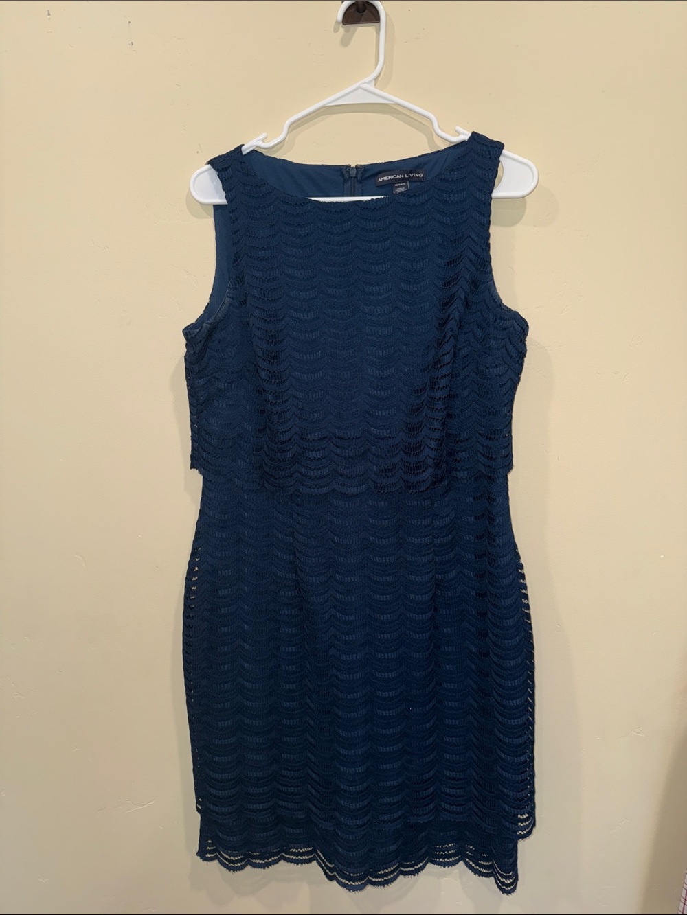 American Living Navy Scalloped Lace Mini Dress